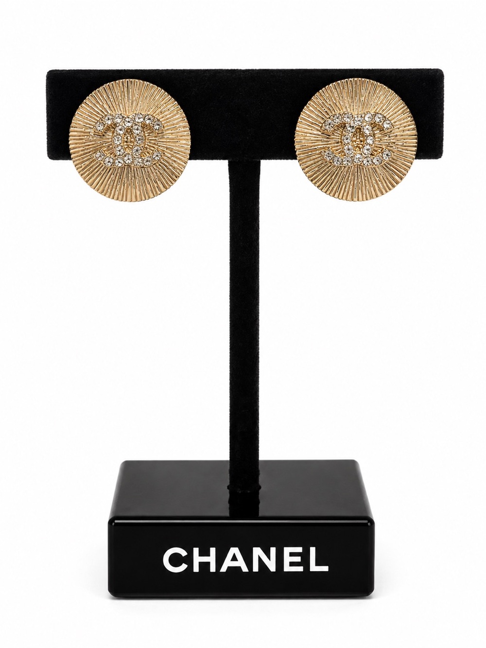 CHANEL Gold and Crystal CC Sunburst Earrings